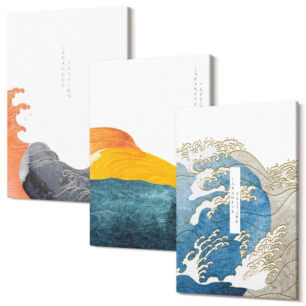 Sada obrazov na stenu triptych Vlny v japonskom grafickom štýle