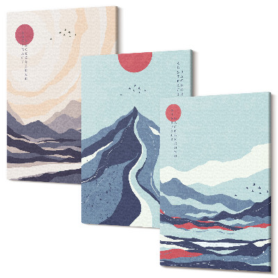 Sada 3 obrazov Abstraktné horské krajiny v japonskom štýle