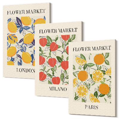 Sada 3 obrazov Kvetinové plagáty v Londýne, Miláne a Paríži