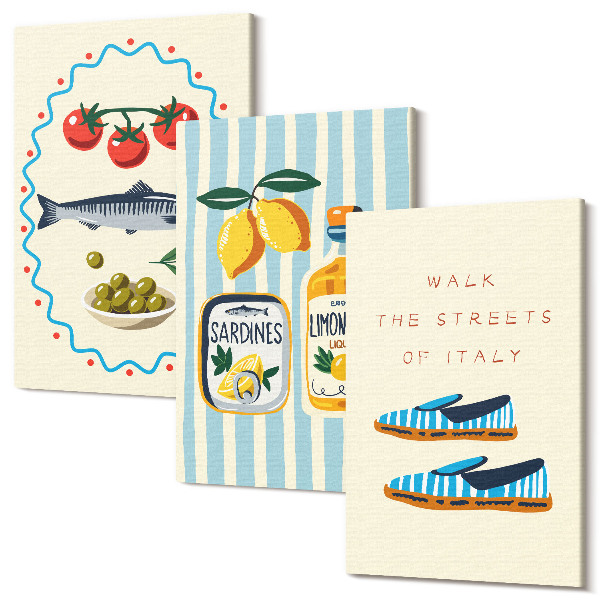 Sada obrazov na stenu triptych Talianske chute a životný štýl vo farebných obrázkoch