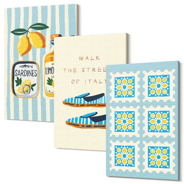 Sada 3 obrazov Ovocné vzory a prvky talianskej kultúry