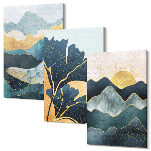 Sada 3 obrazov Abstraktné estetické pohľady s horami a rastlinami