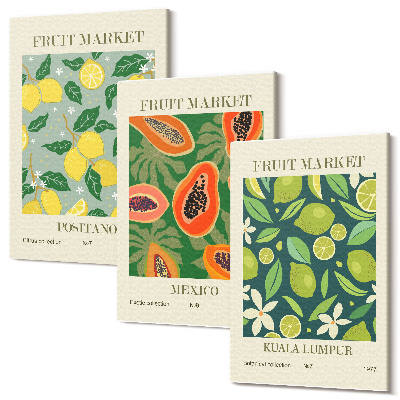 Sada obrazov triptych Ovocné vzory citrónov, papáje a limetiek