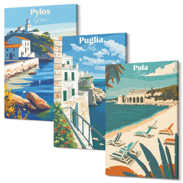 Sada 3 obrazov Malebná prímorská krajina z turistických destinácií