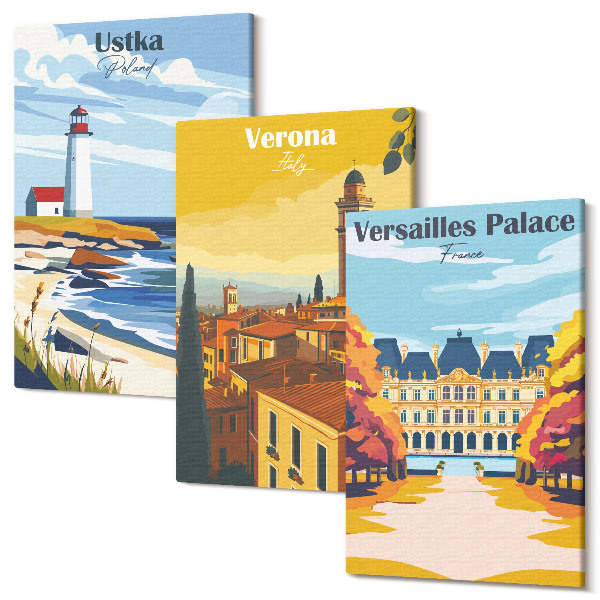 Sada obrazov triptych Pohľady na známe miesta pri mori a v mestách