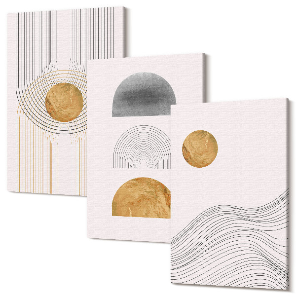 Sada 3 obrazov Abstraktné tvary a línie v odtieňoch béžovej a šedej