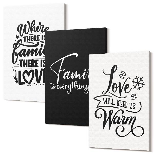 Sada 3 obrazov Rodina, láska, teplo, domov, inšpiratívne citáty