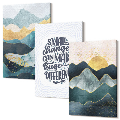 Sada obrazov triptych Abstraktné horské krajiny inšpiratívny nápis