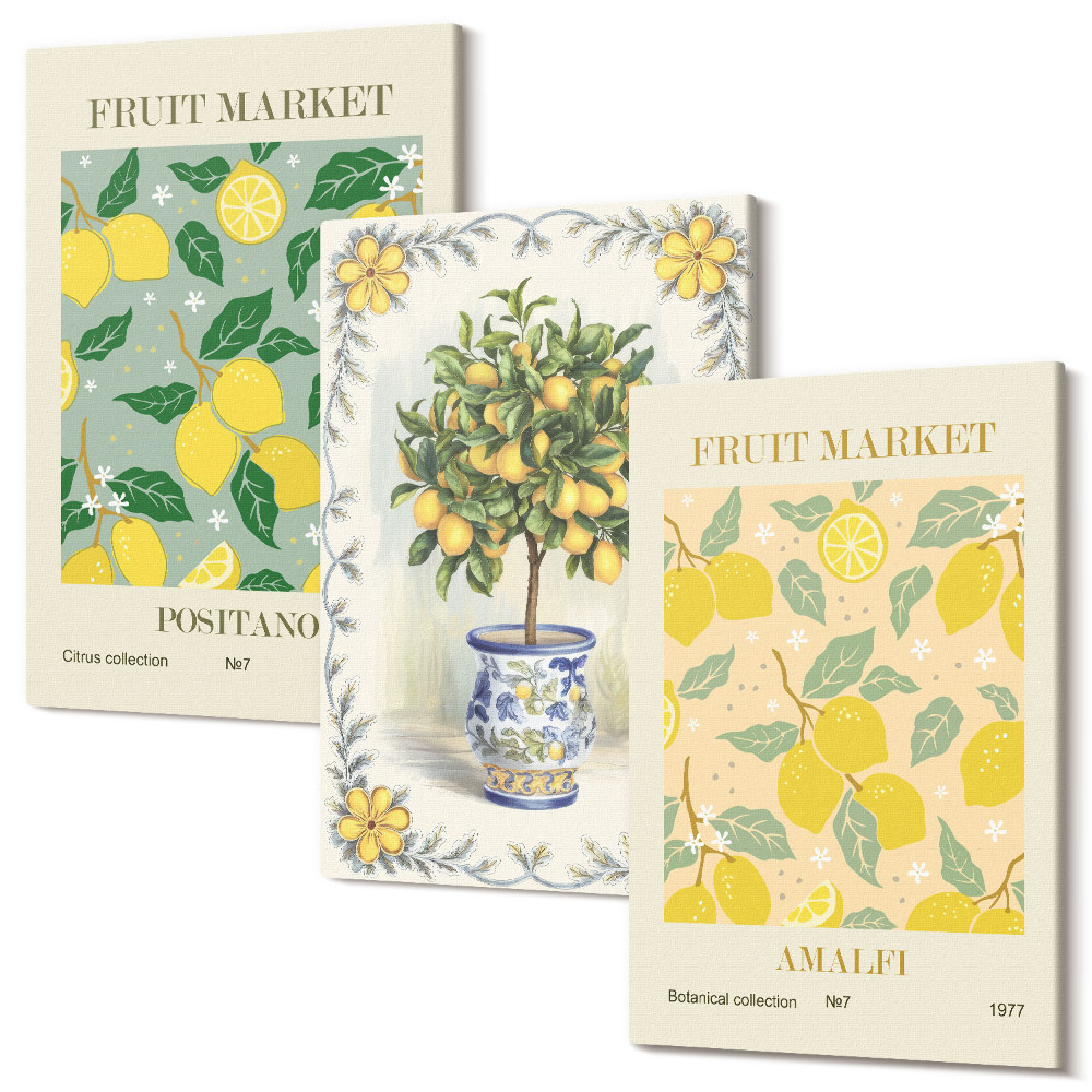 Sada 3 obrazov Talianske plagáty z citrusových stromov a ovocia