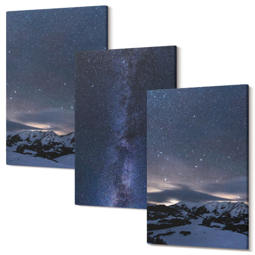 Sada obrazov na stenu triptych Nočná obloha s hviezdami a horskou krajinou