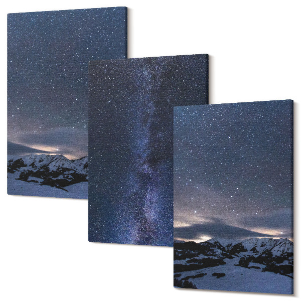 Sada obrazov na stenu triptych Nočná obloha s hviezdami a horskou krajinou