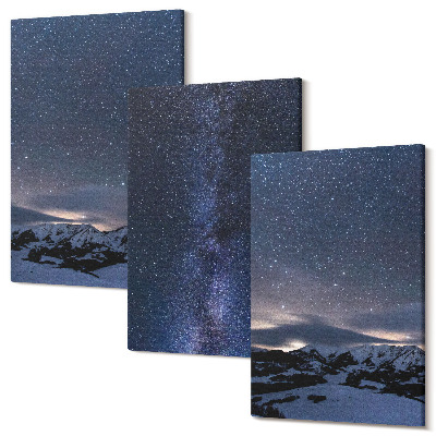 Sada obrazov na stenu triptych Nočná obloha s hviezdami a horskou krajinou