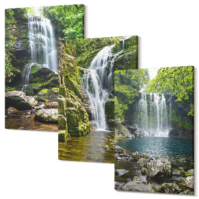 Sada obrazov na stenu triptych Vodopády v zelenom prostredí s kameňmi a vodou
