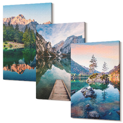 Sada 3 obrazov Horské jazerá s odrazmi vo vode a lese