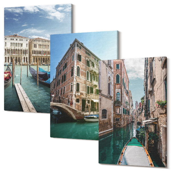 Sada 3 obrazov Výhľad na Benátky s kanálmi a mestskou architektúrou