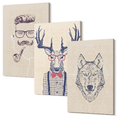 Sada obrazov triptych Štýlové portréty zvierat a mužov