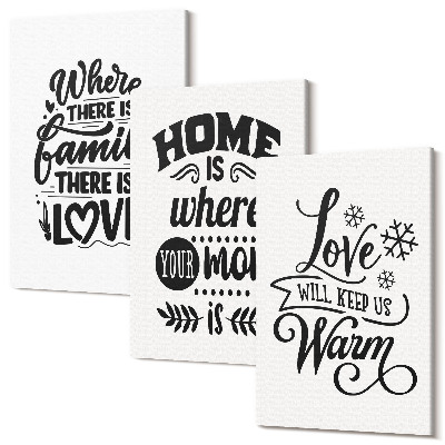 Sada 3 obrazov Rodina, láska, domov, teplo v jednoduchých sloganoch