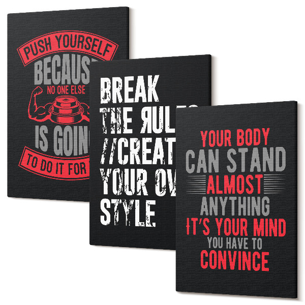 Sada obrazov triptych Motivácia pre tréning a sebarozvojové slogany