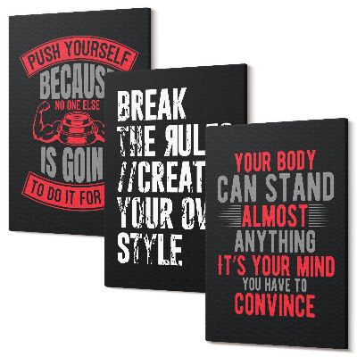 Sada obrazov triptych Motivácia pre tréning a sebarozvojové slogany