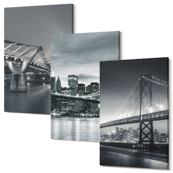Sada obrazov na stenu triptych Mosty a mestská architektúra v odtieňoch šedej