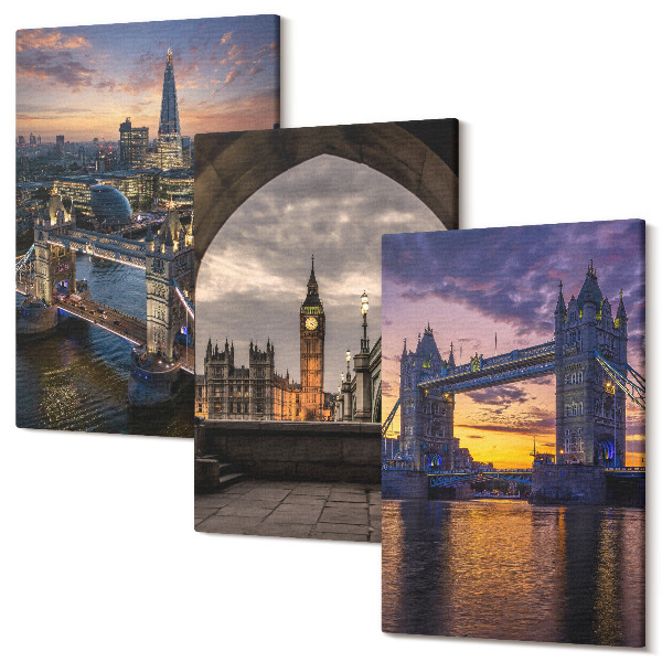 Sada 3 obrazov Výhľad na mesto s mostami a hodinovými vežami