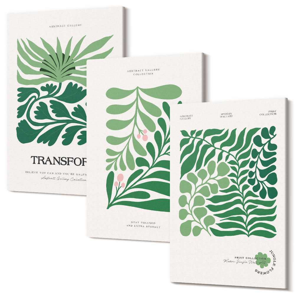 Sada obrazov triptych Sada zelených listov a rastlín v rôznych tvaroch