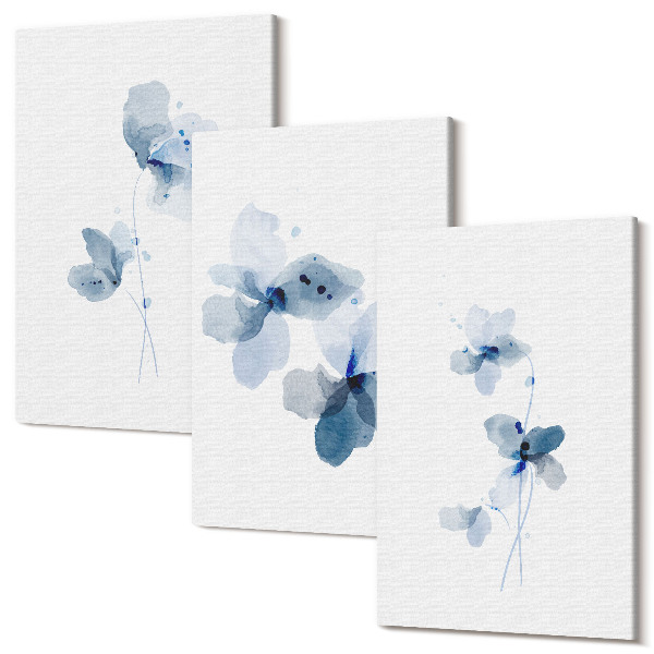 Sada obrazov triptych Kvety v odtieňoch modrej na svetlom pozadí