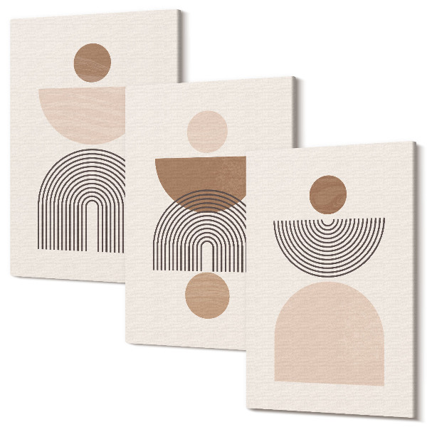 Sada obrazov na stenu triptych Abstraktné tvary v odtieňoch hnedej a béžovej