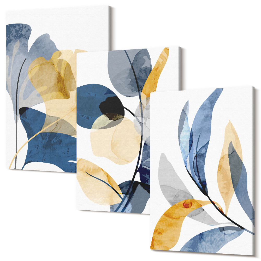 Sada obrazov triptych Rastlinné motívy v akvarelovom štýle