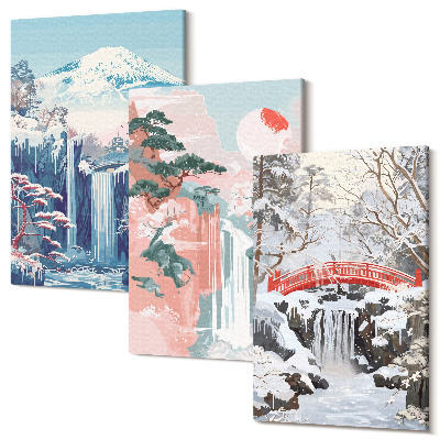 Sada obrazov na stenu triptych Horská krajina a vodopády v rôznych ročných obdobiach