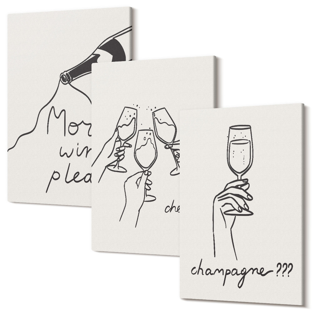 Sada obrazov triptych Radostné chvíle s vínom a šampanským line-art