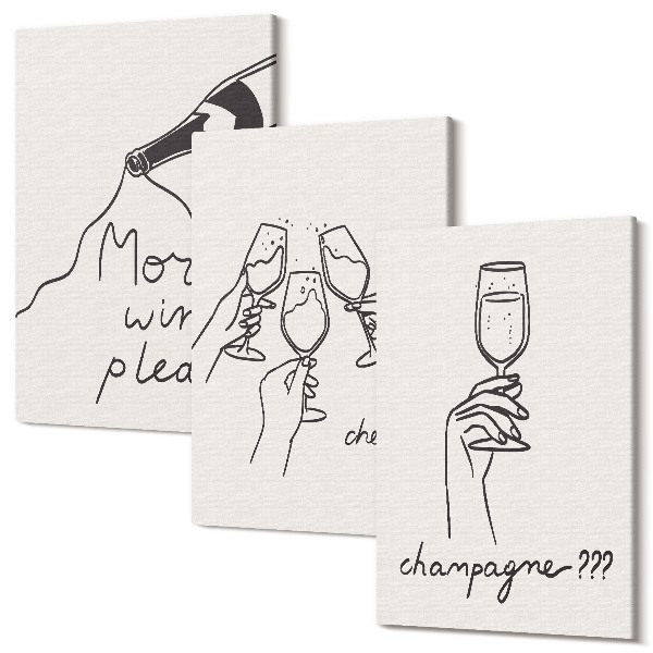 Sada obrazov triptych Radostné chvíle s vínom a šampanským line-art