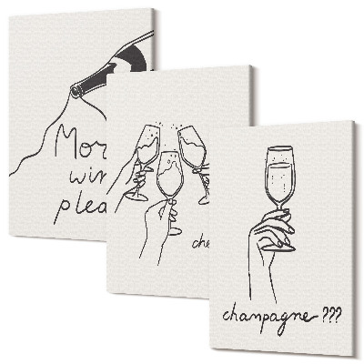 Sada obrazov triptych Radostné chvíle s vínom a šampanským line-art