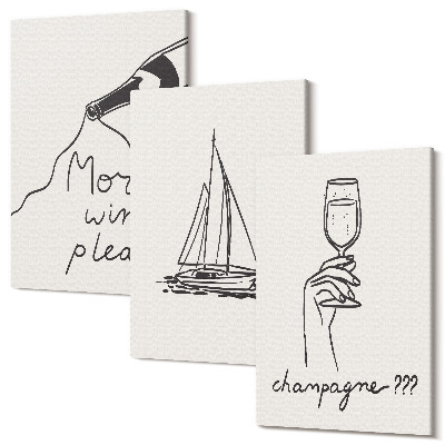 Sada 3 obrazov Vínna plachetnica pohár na šampanské lineárny štýl