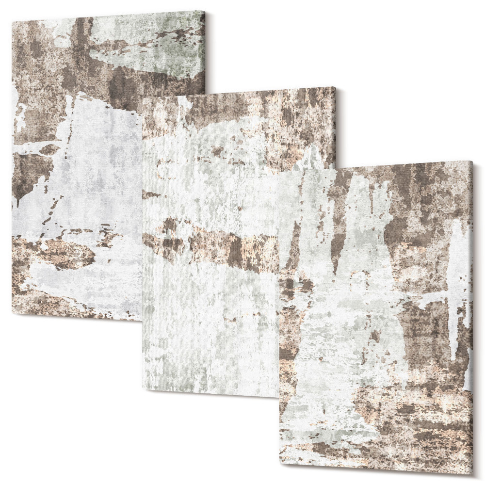 Sada obrazov triptych Abstraktné vzory v odtieňoch bielej a hnedej