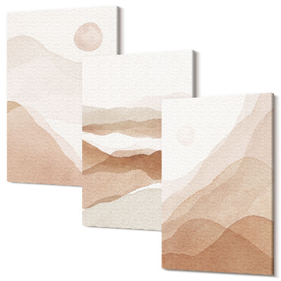 Sada obrazov na stenu triptych Abstraktné krajiny v odtieňoch hnedej a béžovej