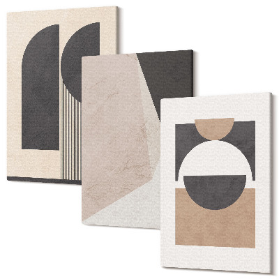 Sada obrazov na stenu triptych Abstraktné tvary v odtieňoch béžovej a hnedej