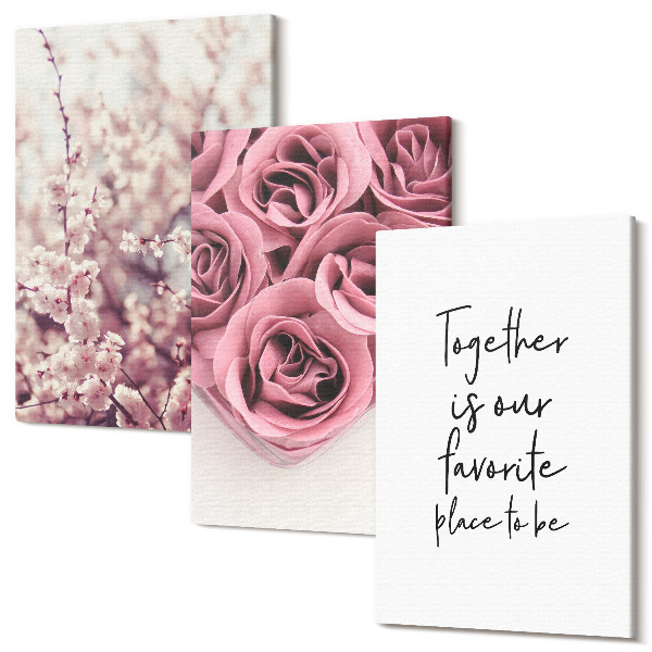 Sada obrazov triptych Kvety a kytice ruží s domácim nápisom