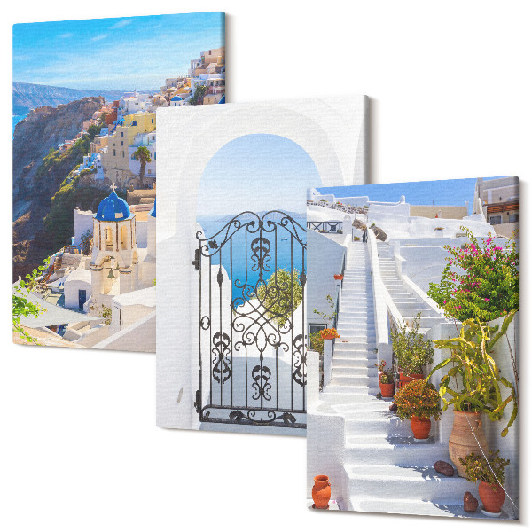 Sada obrazov na stenu triptych Pohľady na santorinskú grécku architektúru Oia