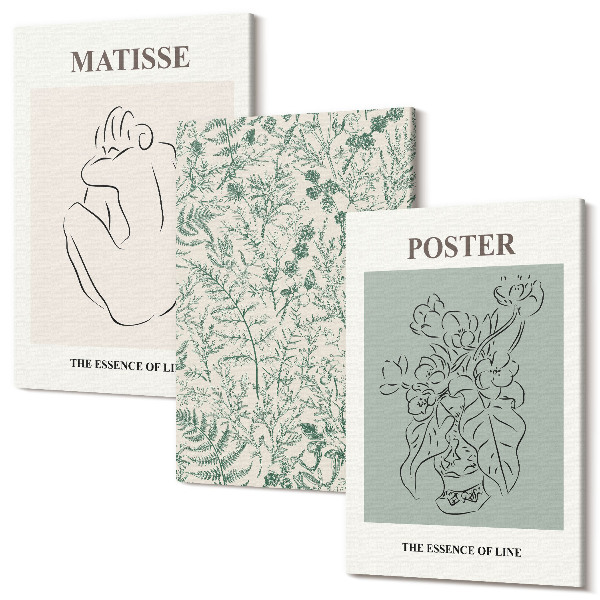 Sada 3 obrazov Línie a rastlinné vzory v minimalistickom štýle