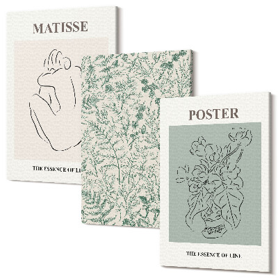 Sada 3 obrazov Línie a rastlinné vzory v minimalistickom štýle