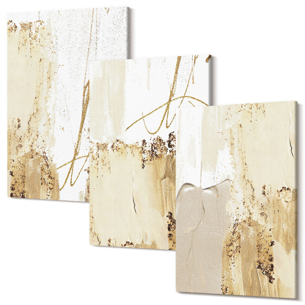 Sada obrazov na stenu triptych Abstraktné vzory v odtieňoch béžovej a bielej
