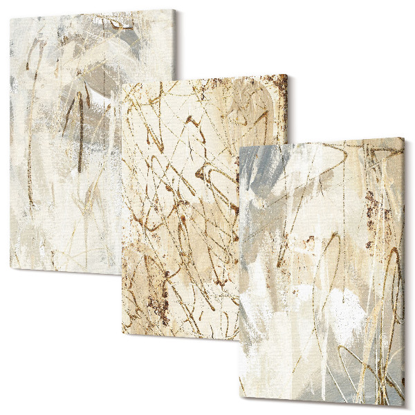Sada 3 obrazov Abstraktné vzory v odtieňoch béžovej a šedej
