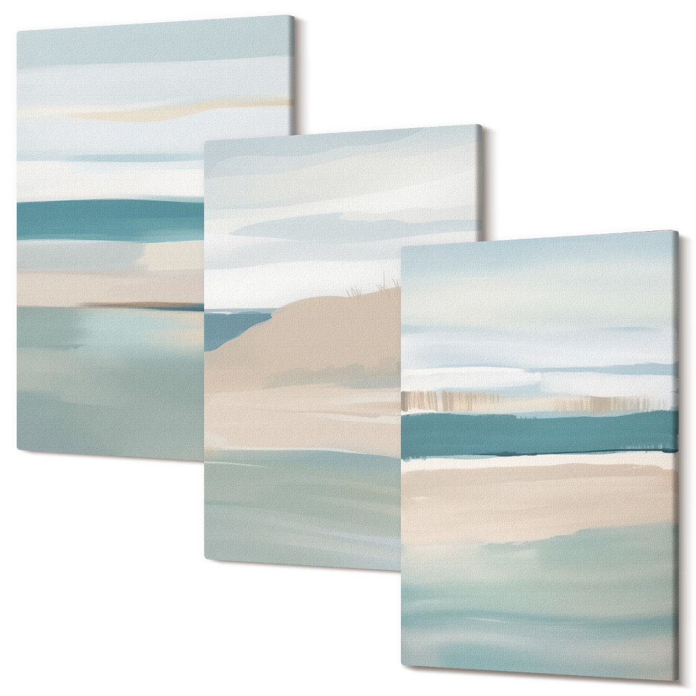 Sada 3 obrazov Abstraktné krajiny v odtieňoch modrej a béžovej