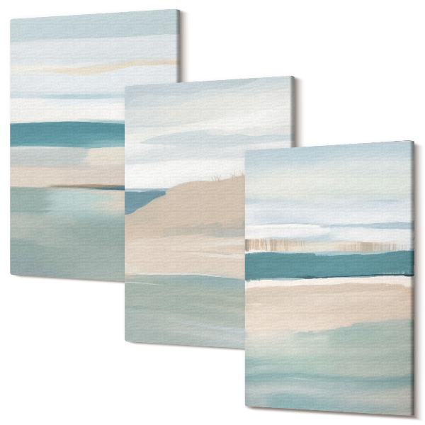 Sada 3 obrazov Abstraktné krajiny v odtieňoch modrej a béžovej