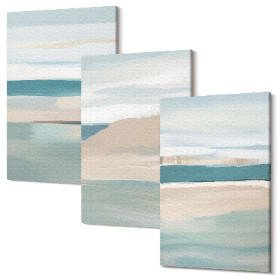 Sada 3 obrazov Abstraktné krajiny v odtieňoch modrej a béžovej