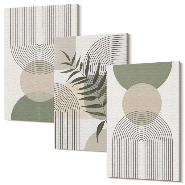 Sada 3 obrazov Abstraktné tvary v odtieňoch zelenej a béžovej