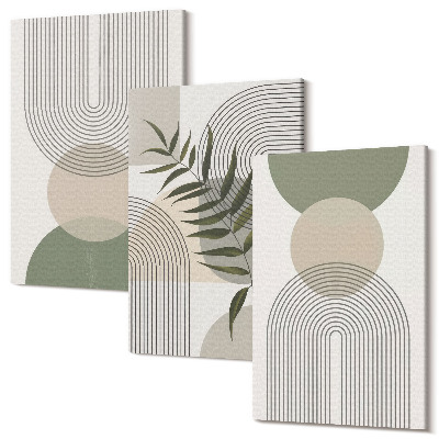Sada 3 obrazov Abstraktné tvary v odtieňoch zelenej a béžovej