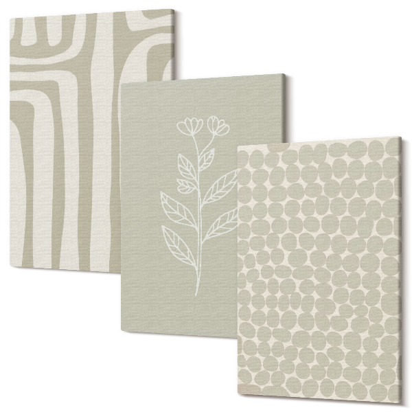 Sada obrazov na stenu triptych Rastlinné a geometrické vzory v tlmených farbách
