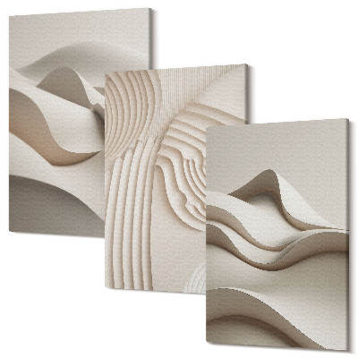 Sada 3 obrazov Abstraktné vlny a štruktúry v odtieňoch béžovej